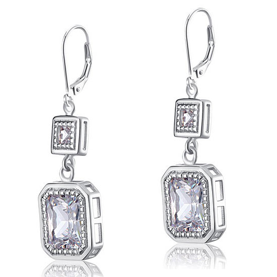 4 Carat Emerald Cut Created Diamond 925 Sterling Silver Dangle Earrings XFE8014-2