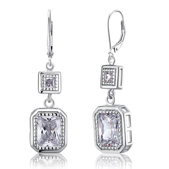 4 Carat Emerald Cut Created Diamond 925 Sterling Silver Dangle Earrings XFE8014-0