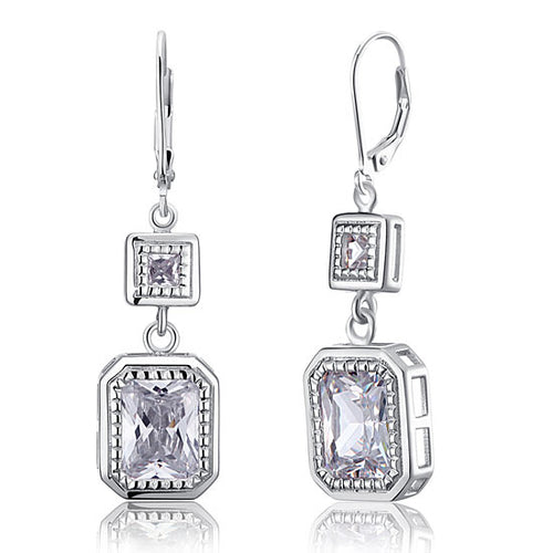 4 Carat Emerald Cut Created Diamond 925 Sterling Silver Dangle Earrings XFE8014-0